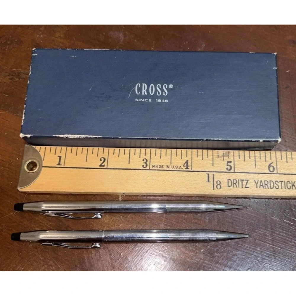 Vintage Cross Classic Century Chrome Pen Pencil Set Boxed Made in USA 1970s
